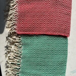 Bundle- Hand-woven Soft Touch Oversized Throw blanket, shawl, Red&Green